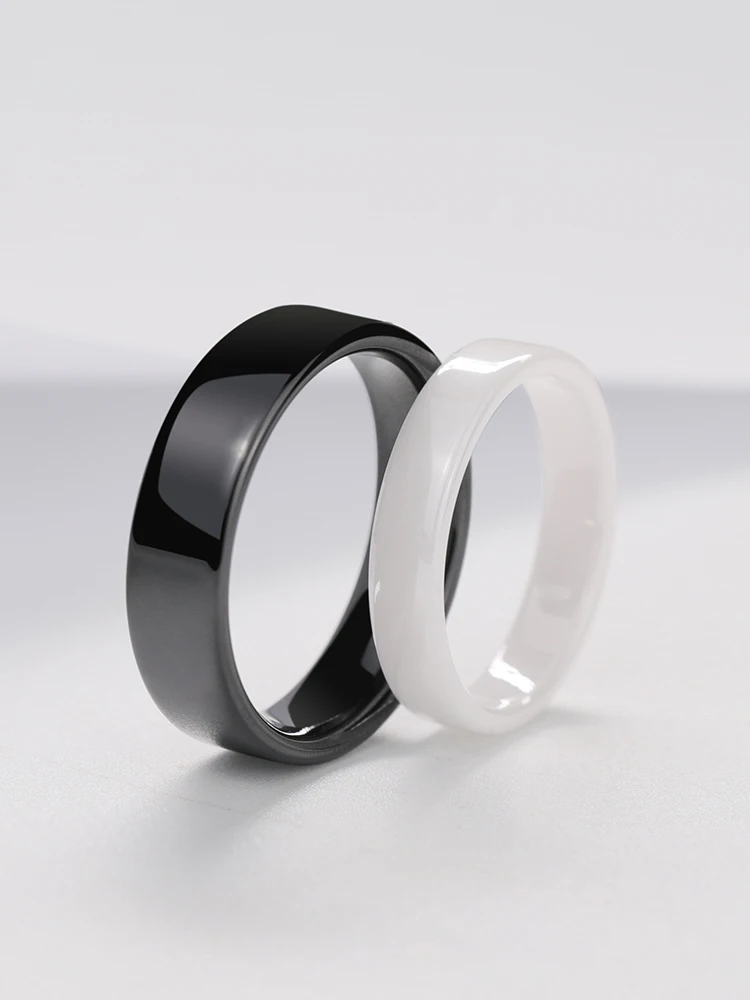 

4mm/6mm Width Black/White Colors Hi-Ceramic Couple's Rings for Wedding/Engagement Flat Top Scratch Proof Size 4-11
