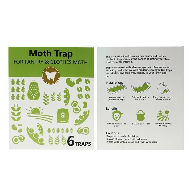 12pcs/lot Cloth/Pantry Moth Trap Pheromone Killer Paste Mole Repeller Pest Reject Fly Trap Insects Family Factory Restaurant Use