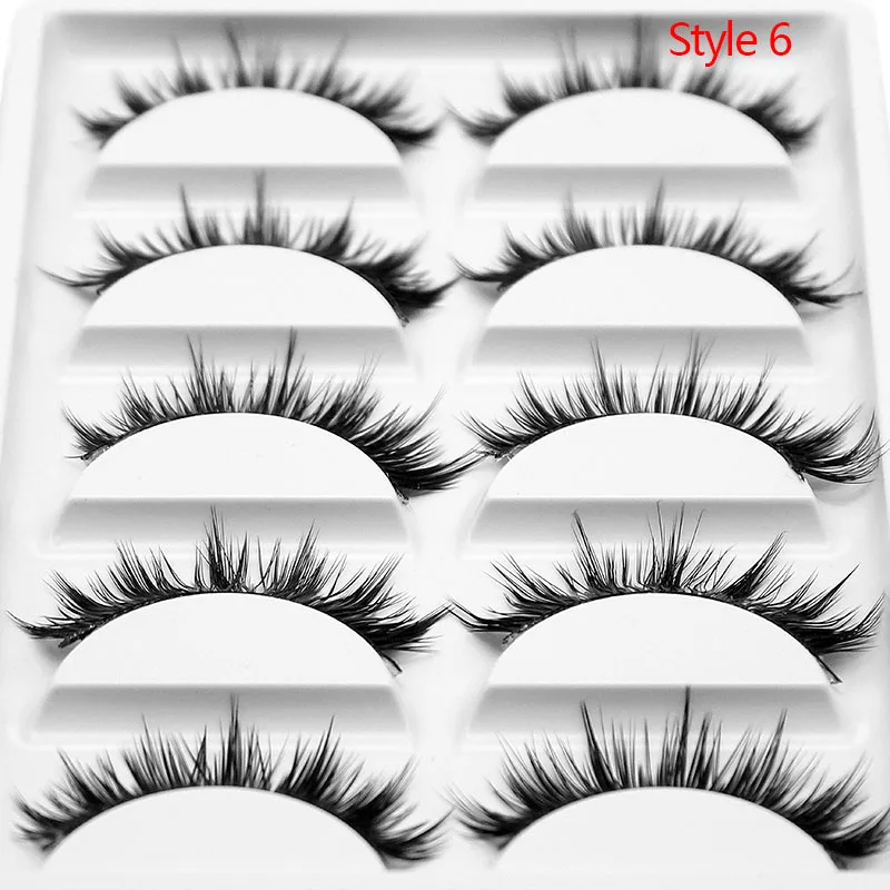 Kimcci 5Pairs 3D Soft Mink Lashes False Eyelashes Handmade Wispy Fluffy Long Lashes Natural Eye Makeup Tools Faux Eye Lash Cilia