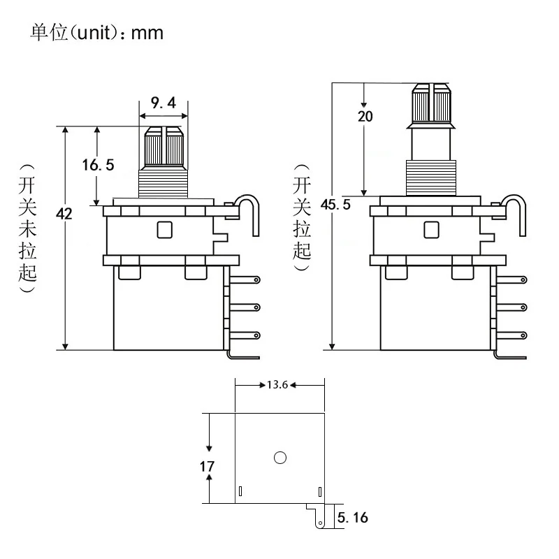 Floror – pot de guitare 250K /500k, 4 pièces, potentiomètre de poussée à manche courte, choisissez (ne tirez plus)