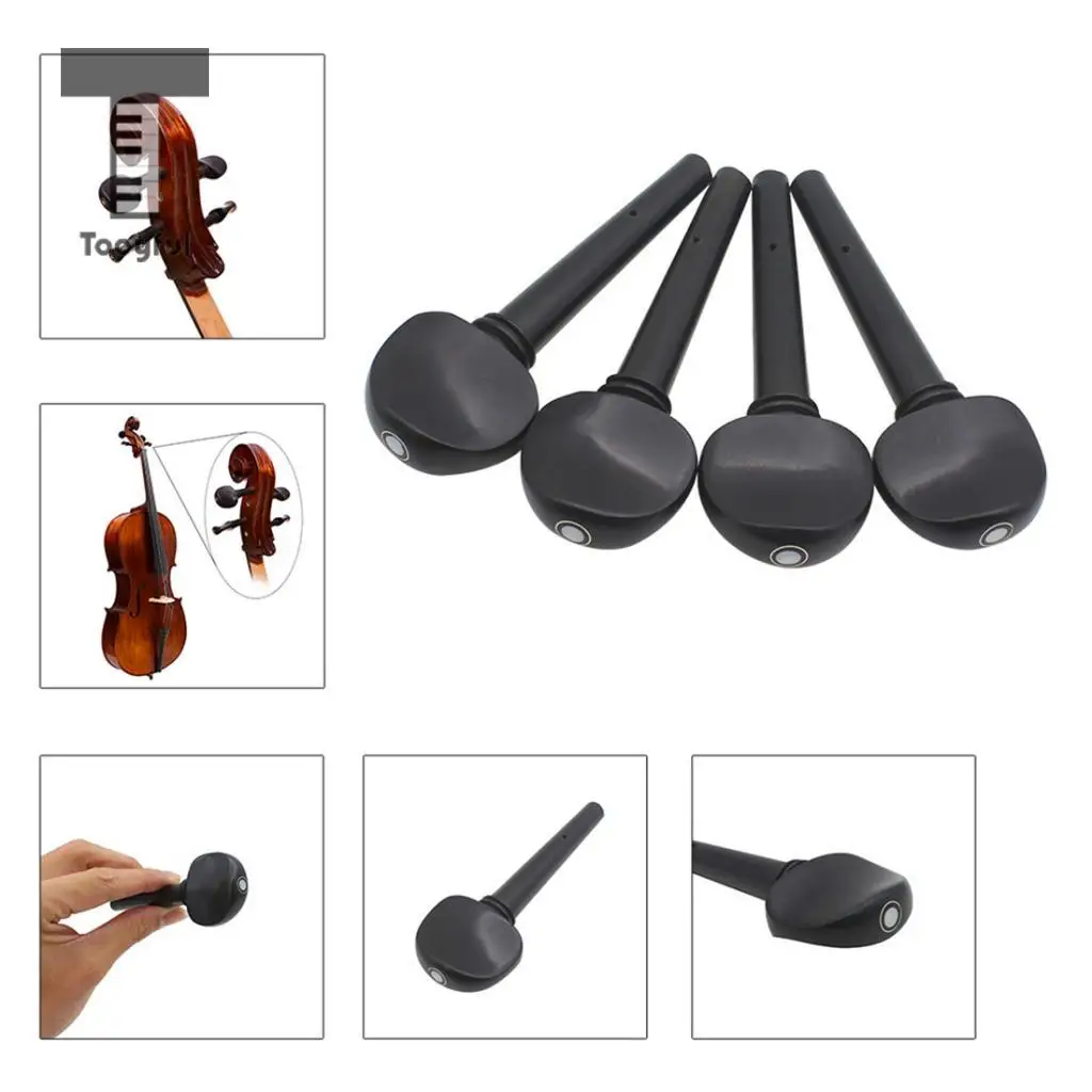 Tooyful Exquisite 4 Pieces Ebony Cello Tuning Pegs Tuners Machine Heads for 3/4 4/4 Cello Replacement Parts
