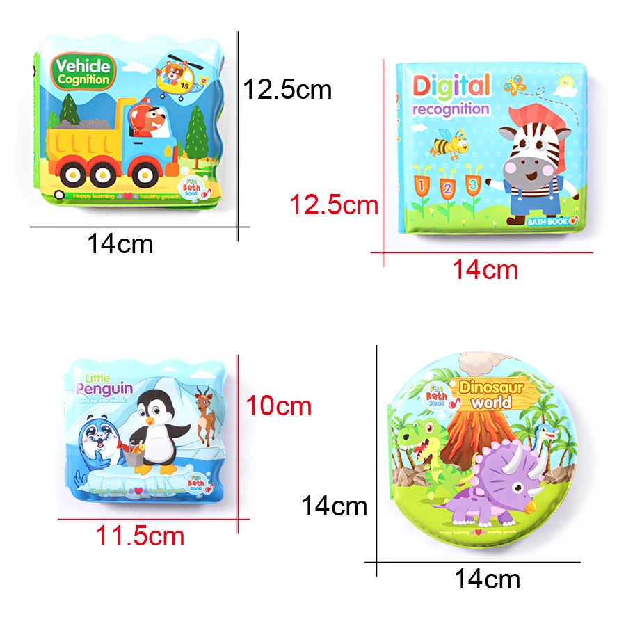 Juguete de baño de agua para bebés, libro de baño de natación, juguete educativo temprano con BB Shistle, libro de baño Digital de animales de