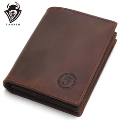 Rfid Blocking Short Wallets Crazy Horse Leather Wallet Men Genuine Purse Card Vintage Male For Small Money Bag