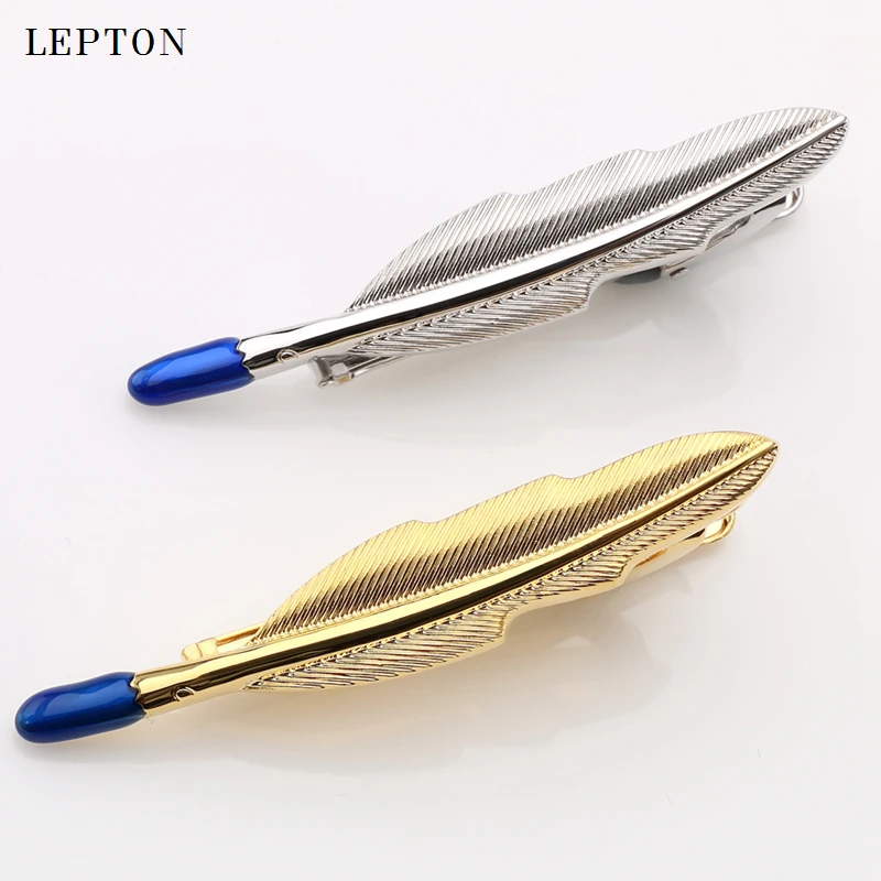 

Новинка, зажимы для галстука Lepton с перьями для мужчин, золотистый и серебристый цвет, зажим для галстука, застежка для галстука, Модный свадебный подарок, зажим для галстука, булавка