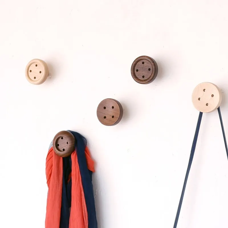 Wood Robe Hooks Button Wall Hanger Bathroom Door Coat Hat Single Hook Holder Wall Storage Rack minimalist Hooks Home Decoration