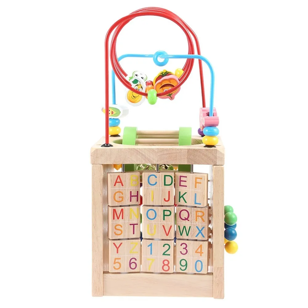 6 in 1 Holz Perle Maze Aktivität Cube Natürliche Aktivität Spielzeug Frühen Lernen Pädagogisches spielzeug Kinder Math Um Buchstaben Uhr