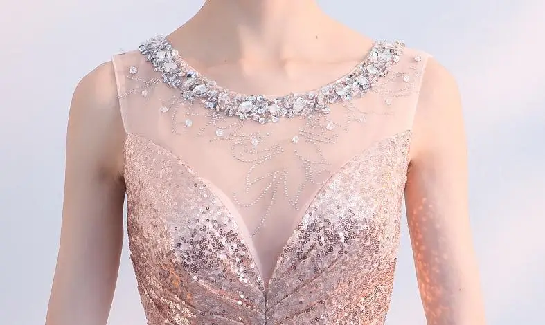 BANVASAC – robe de soirée de forme sirène, luxueuse tenue de soirée à paillettes, col rond, effet d'illusion, dos nu, tenue de bal