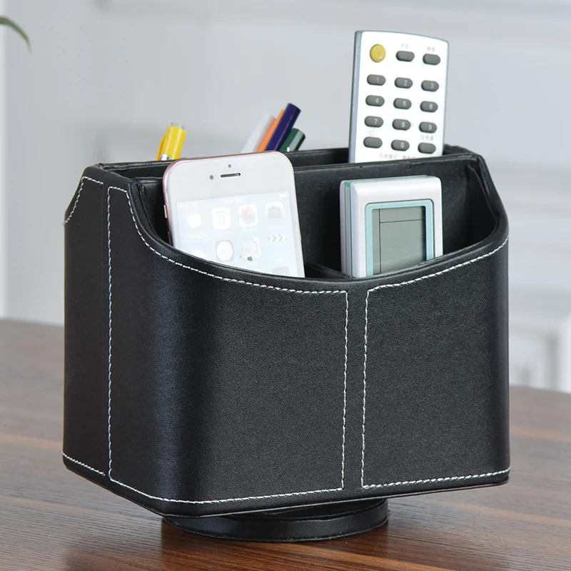 

Rotary Remote Control Storage Box Leather Desktop Storage Box Stationery Coffee Table Cosmetics Desktop Storage Box