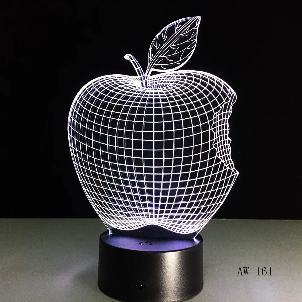 Apple 7 Colors 3D Desk Lamp LED Acrylic Vision Stereo Bedside Hologram Decor Touch Switch Light Night Light Gift For Kids AW-161