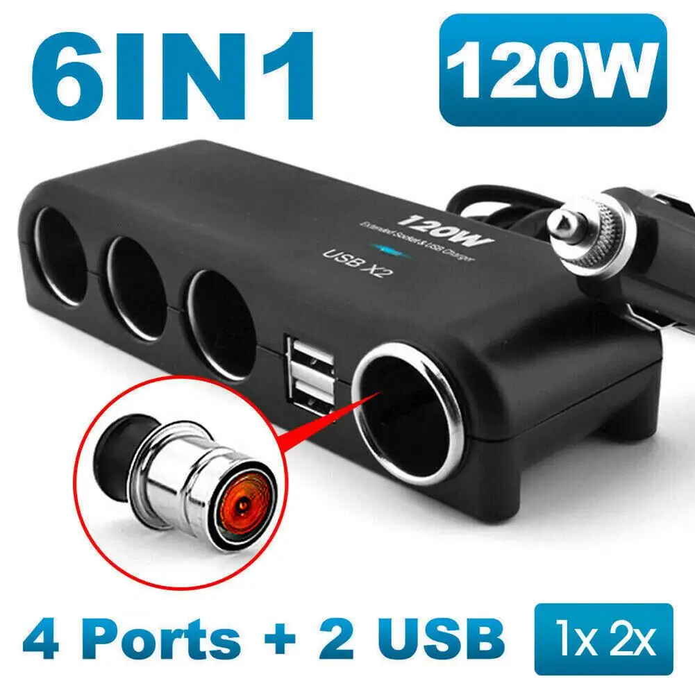 One for Four Car Power Supply Dual USB Car Charger Cigarette Lighter Power Distributor Adapter