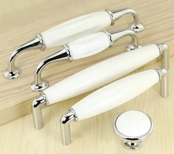 Ceramic Handle Drawer Pulls Knobs Handles Cabinet Knobs Handles Kitchen Furniture Handle Pull Knob Hardware Silver White 96 128