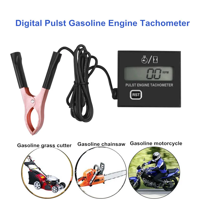 Gasoline Digital Engine Brush Cutter Tachometer Boat Induction Pulst Tach Meter Motor Gauge Waterproof With Battery 2/4 Stroke