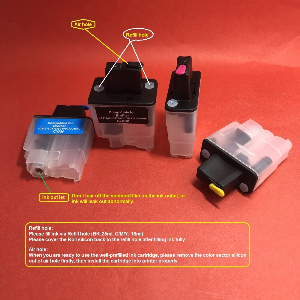 YOTAT Refillable Ink Cartridge LC09 LC41 LC47 LC900 LC950 for Brother MFC-210C MFC-420CN MFC-3240C MFC-3340CN MFC-5440CN