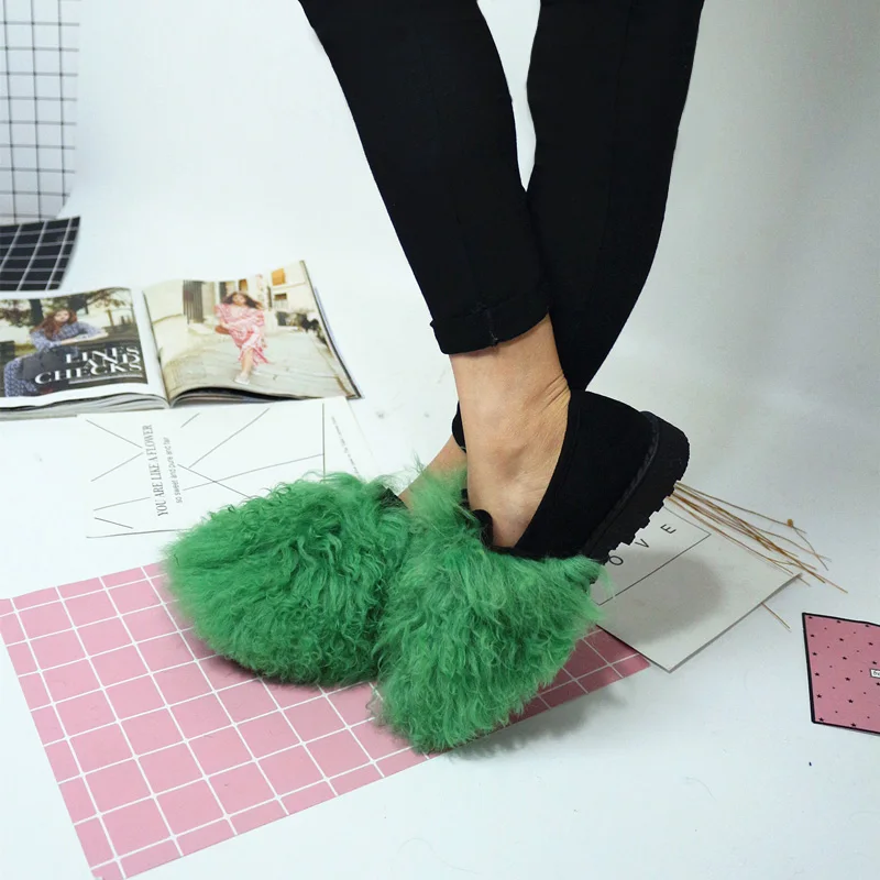 Soft Lamb Wool Fur Covered Toe Flats Heels Ladies Round Toe Winter Leisure Fur Loafers Slip On Spring Casual Shoes