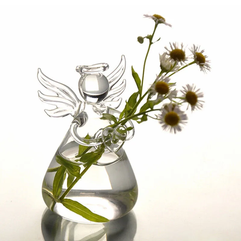 Cute Glass Vases Creative Angel Shape Flower Plant Stand Hanging Vase Hydroponic Home Office Wedding Decor 1pc New Arrivals 2019