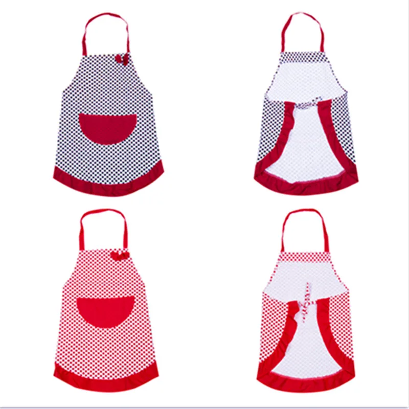 Cute BowKnot Dot  Apron Women Kitchen Restaurant Bib Cooking Aprons With Pocket Kitchen Cooking Craft Baking