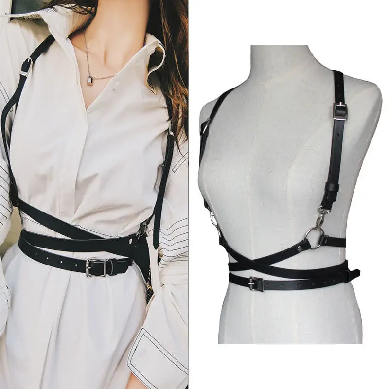 Women Faux Leather Cage Vest Body Shaper Chest Sculpting Body Harness Strap Punk Rock Handmade Waist Belt Waist Cincher