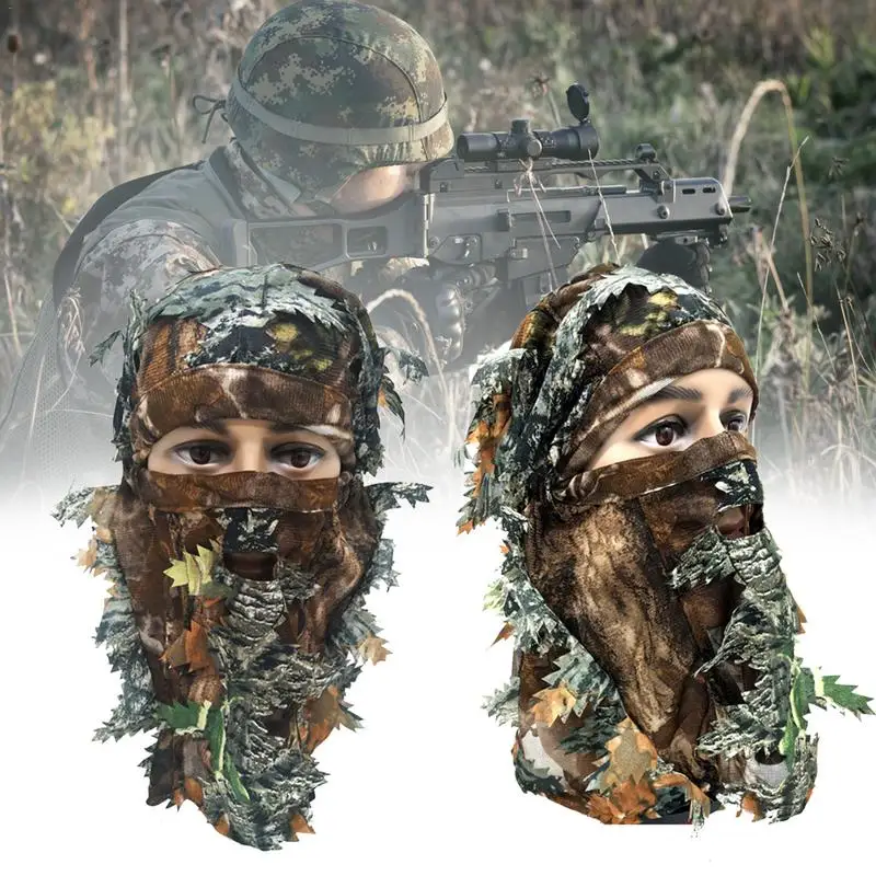 3D Training Mask Camouflage Thin Breathable Hoods Leaf Stereo Camouflage Hunting Mask Hat Balaclava Woodland Full Face Mask CS