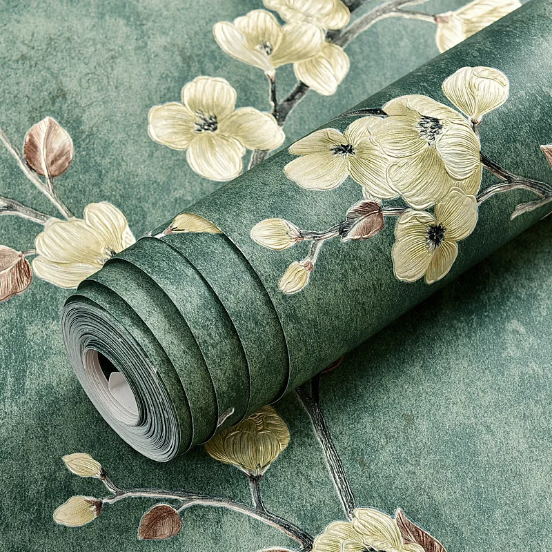 Rural Embossed Plum Flower Wallpaper Self Adhesive Floral Non-woven Wall Paper Mural 3d Living Room Backdrop Wallpapers Ez113