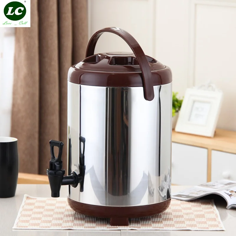 8L10L12L Milk Bucket Storage Bin Inox Milk Double Wall Heat Preservation Barrel Coffee Juice Soybean Commercial Barrel with Tap