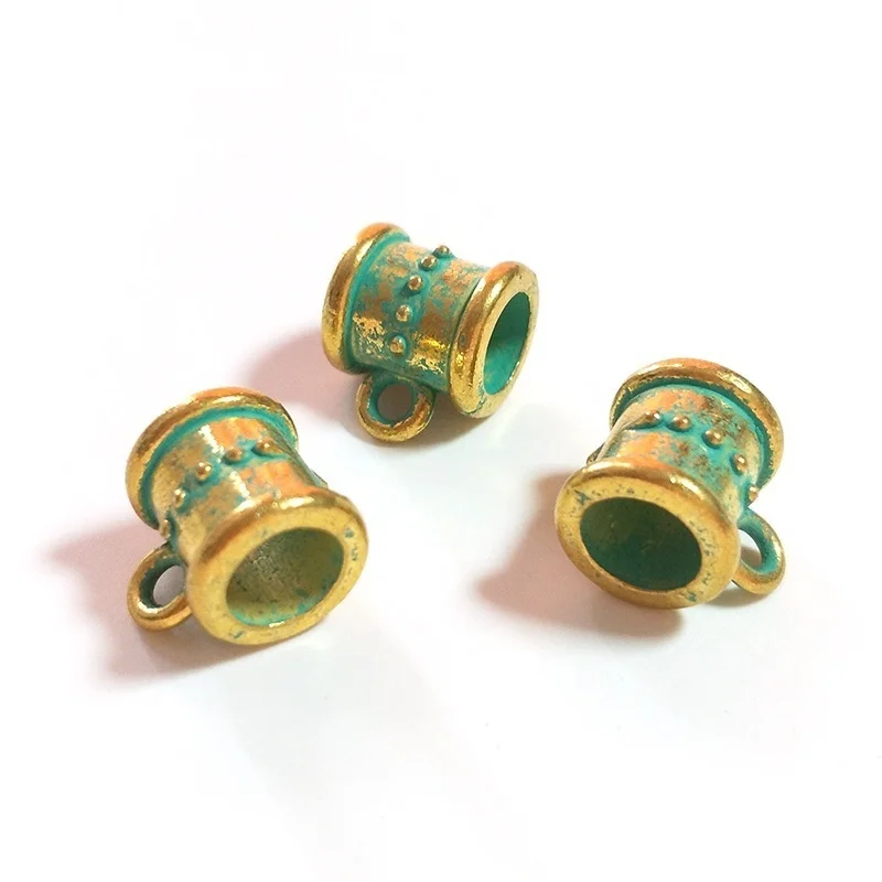 5pcs/bag 15MM Retro Patina Plated Zinc Alloy Green Big Hole Connector Beads For DIY Jewelry Accessories