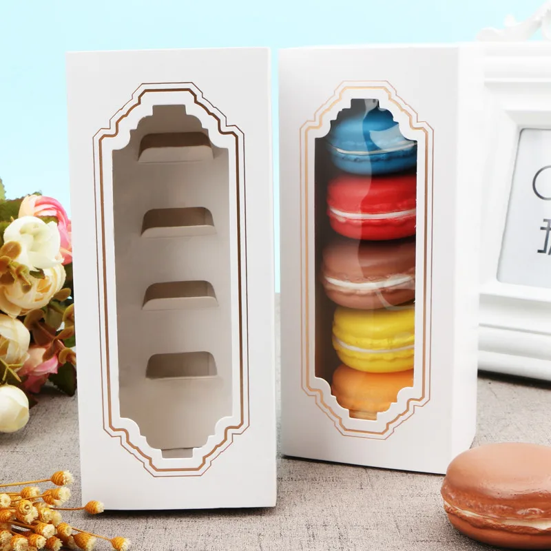 50 Pcs Macarons Box Pvc Window White Bronzing Kraft Paper Gift Packaging Box Kid Birthday Wedding Cake Boxes For Guests Candy