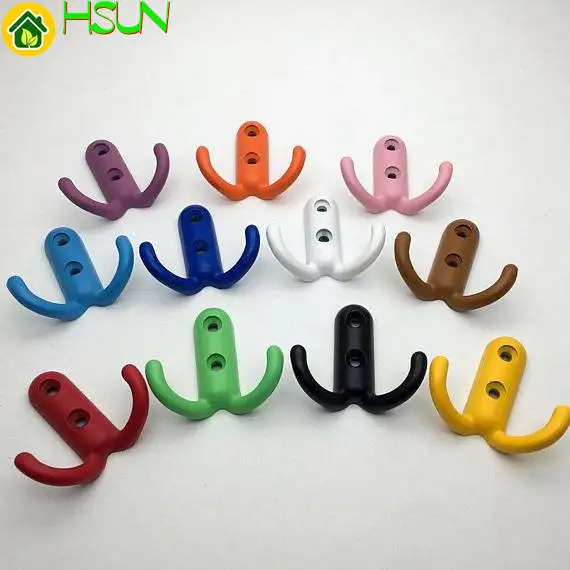 Colorful Hooks Decorative Hangers Coat Hangers Hooks Hook Wall Towel Hanger Double Hooks Red Purple White Black Orange Blue