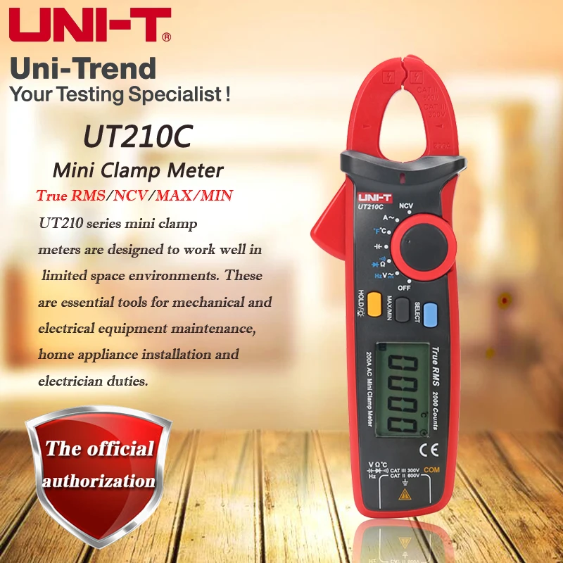 UNI-T UT210C Single AC 200A True RMS High Precision Mini Digital Clamp Multimeter/NCV/Diode Test/LCD Backlight/Temperature Test