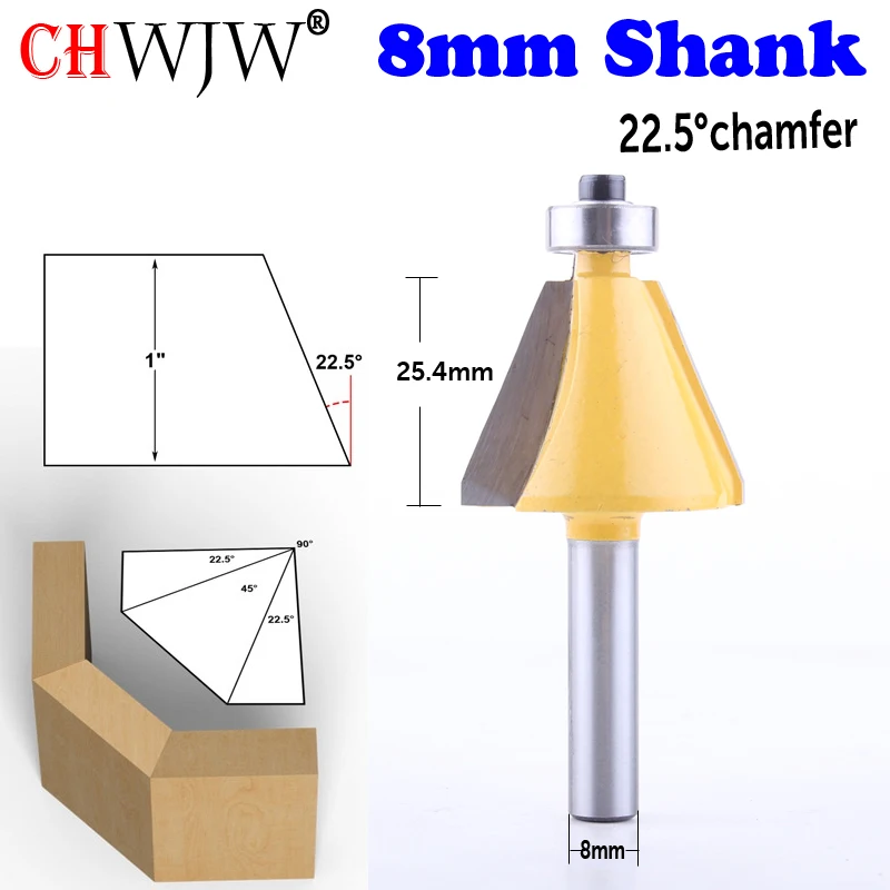 1pc 8mm Shank 22.5 Degree Chamfer & Bevel Edging Router Bit woodworking cutter woodworking bits - Chwjw-13904_8