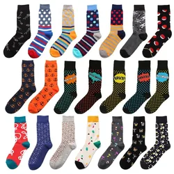 PEONFLY Men Sock Cartoon Fish Bone Skull Geometric Wave Point Lattice Stripe Funny Harajuku Hip Hop Happy Male Cotton Skate Sock