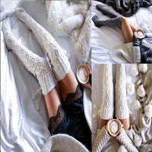 Xmas Winter Over Knee Socks Sexy Warm NEW High Knit Stockings For Ladies Women Cable Long Boot Thigh-High Leggings Dropshipping