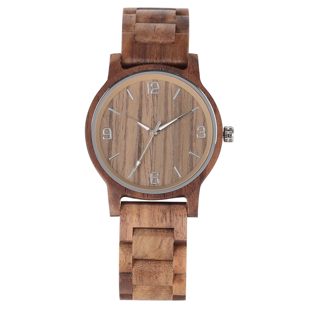 

Men's Casual Quartz Wooden Wristwatch Walnut Chic Luminous Pointer Arabic Numerals Dial Handmade Wood Band with Folding Clasp