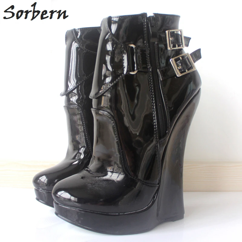 

Sorbern Sexy Fetish 18CM EXTREME Heels Strange Wedge Heels Buckle Straps Ankle Shoes Fashion Woman Boots Highheels