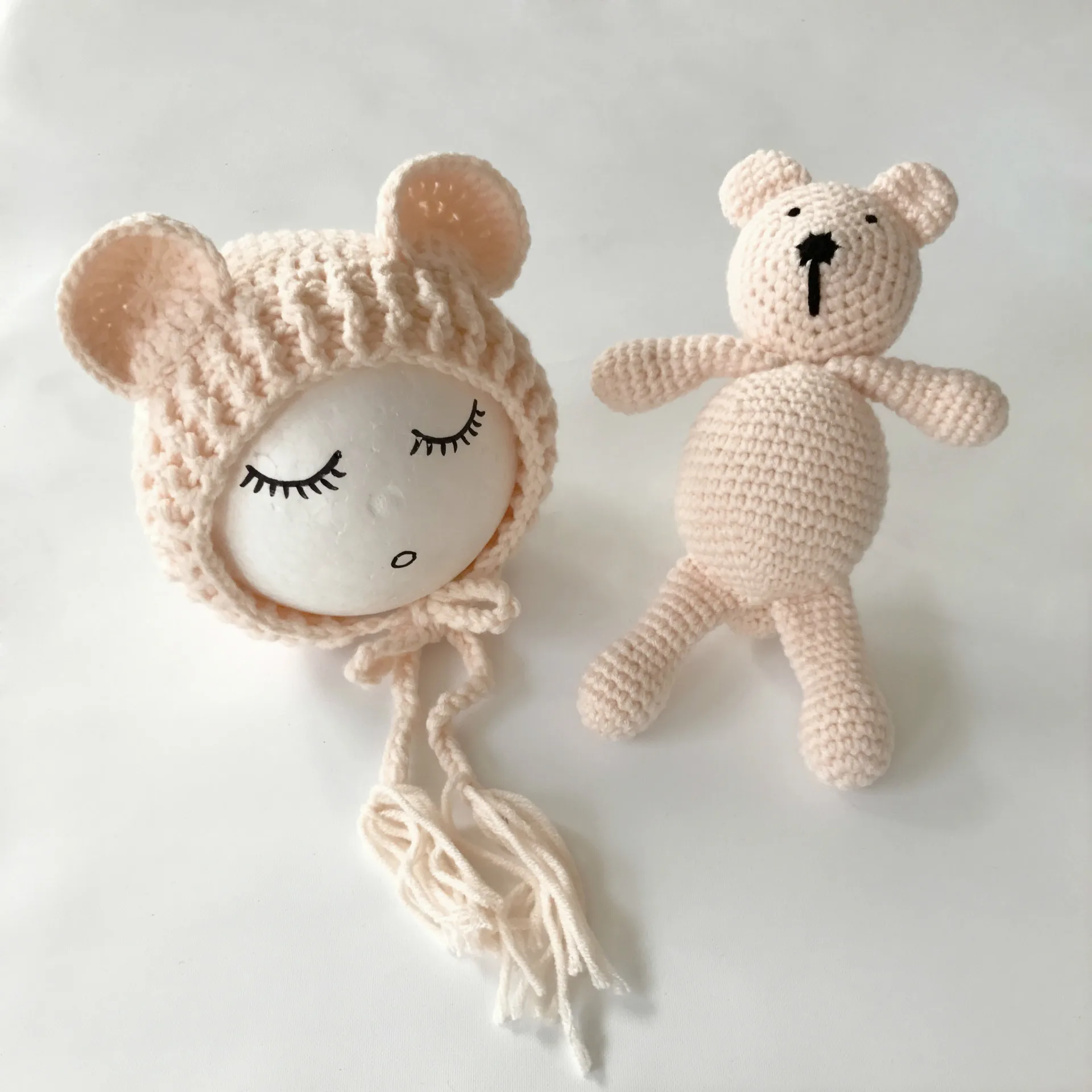 Newborn Photograph Props Handmade Knitting Bears Ear Hat + Set Baby Toys From Photo Accessories To Baby Hats Photograph Tampas