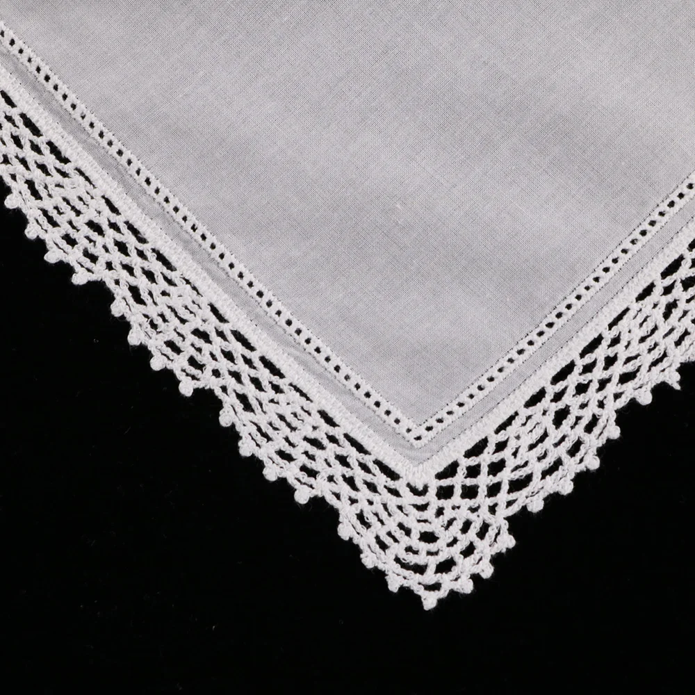 C006: White premium cotton lace handkerchiefs crochet hankies for women/ladies wedding handkerchief