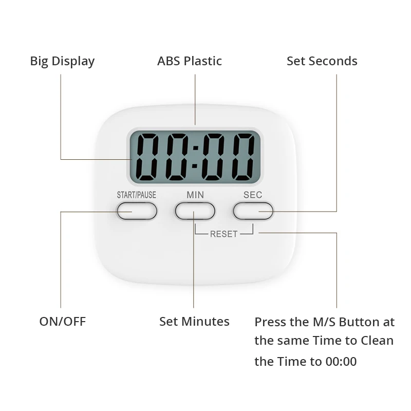 Digital Kitchen Timer, Cooking Timer, Strong Magnet Back, for Cooking Baking Sports Games Office (Battery not Included)