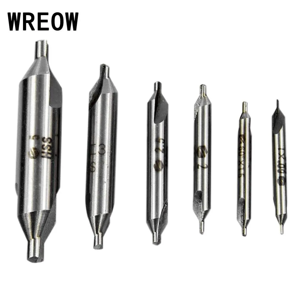 6pcs HSS Center Drill Bit Combined Countersink Conical 60 Degree Angle Lathe Mill Tackle Electrical Tool Set 5/3/2.5/2/1.5/1