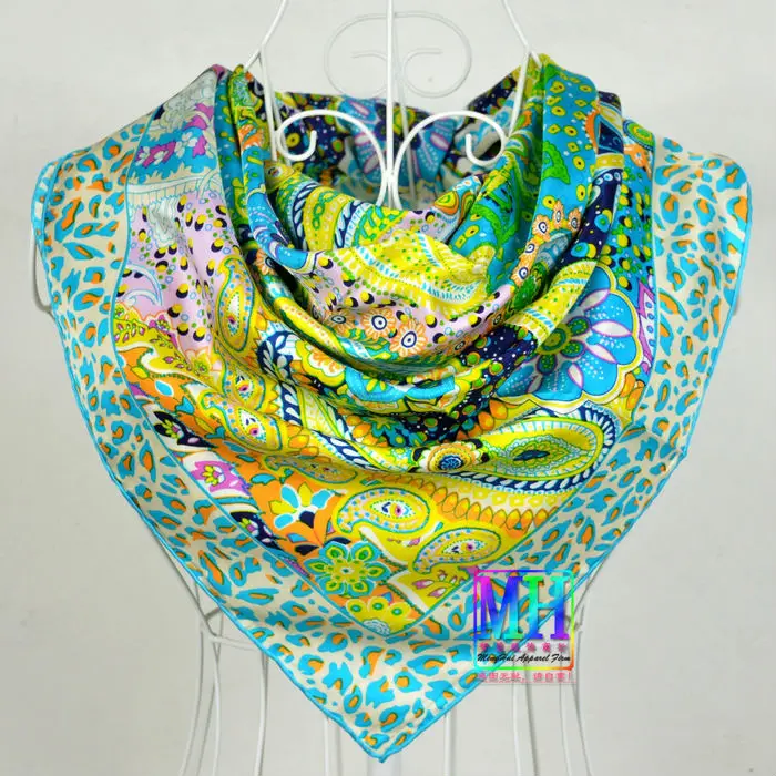[BYSIFA] Women Brand Twill Square Scarves Printed 2019 Apparel Accessories Ladies 100% Silk Large Neck Scarf Hijab Orange Black
