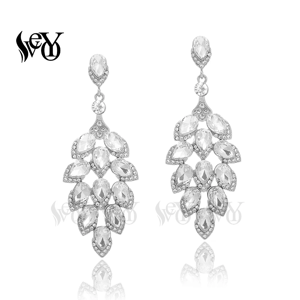 VEYO Wheat Spike Shape Champagne And White Two Color Luxury Elegant Rhinestone Crystal Drop Earrings for Women Fashion Jewelry