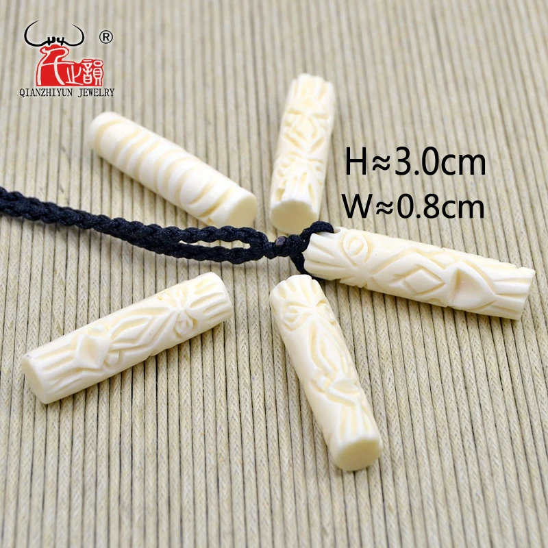 GZ-022 4PCS New Zealand Maori Yak Bone Carved Bead DIY Beads Handmade Cylindrical Beads for jewelry making 7X28mm Hole 2mm