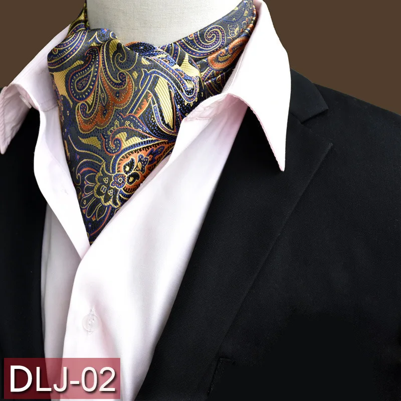 Men\'s Vintage Paisley Floral Formal Cravat Ascot Tie Scrunch Self British Style Gentleman Polyester Silk Necktie Wedding Party