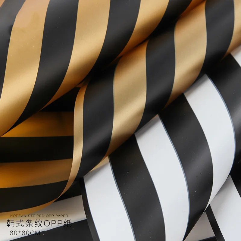 New Arrivals 10sheets Fashion Korean Stripe OPP Paper Flower Packing Bouquet Gift Wrapping DIY Waterproof Florist Materials