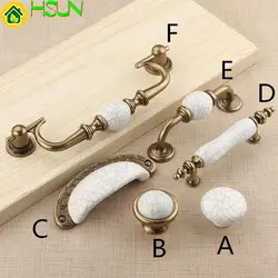 Ceramic Knobs Pulls Dresser Drawer Knob Pull Handles Cabinet Door Handle Pull Antique Bronze White Crack Porcelain
