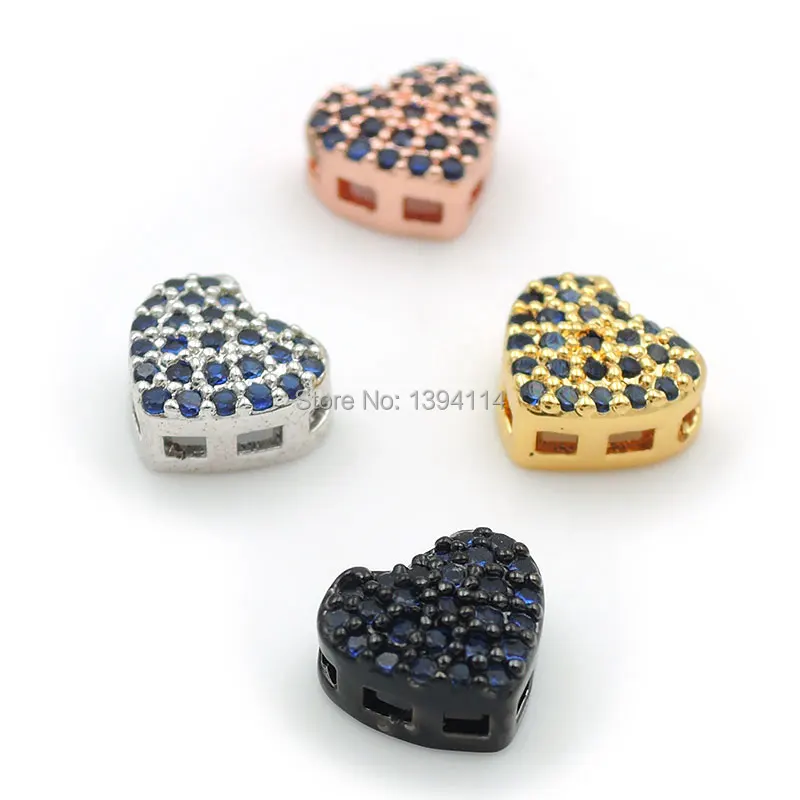 

7*6*3 мм микро-паве синие плоские бусины в форме сердца с фианитом, пригодные для мужчин и женщин, изготовление браслетов, ювелирных изделий