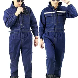 Plus size for 6XL Winter Men Denim Working Overalls Male Work Wear Uniforms Clothes Hooded Jumpsuits For Worker Repairman 101303