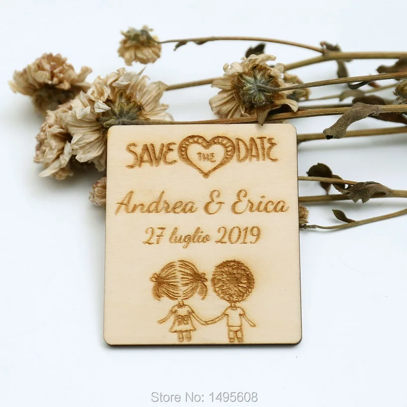 

Cartoon Save the Date Magnet, Custom Engraved Wooden Save the Date, Wedding gifts for guests,Rustic Wedding Favors,invitations