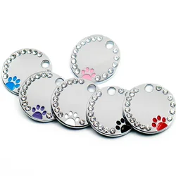 20pcs Rhinestone Engraved Dog Tag Personalized Pet Cat ID  Anti-lost Kitten Puppy Plate Collars Pendant Blank Accessories