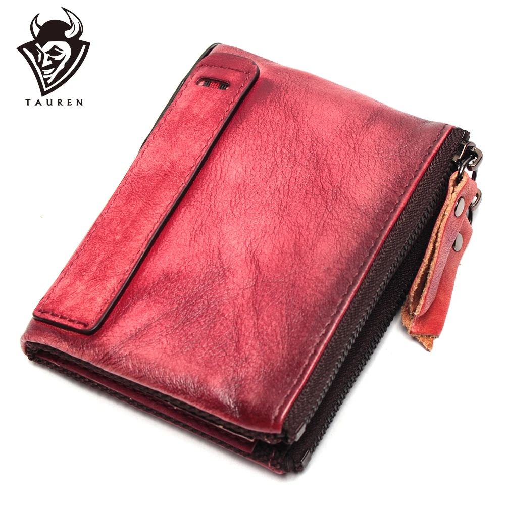 New Hot Selling Genuine Leather Vintage Color High Quality Purse Coin Bag Wholesale Custom Double Zipper Wallet For Men