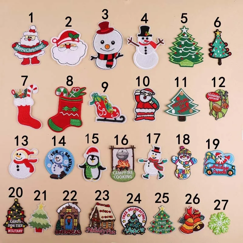 PGY 1PGY New Years Gift Christmas Patches for Clothes Iron on Santa Snowman Embroidery Patch Coat Jackets Appliques Diy Decor