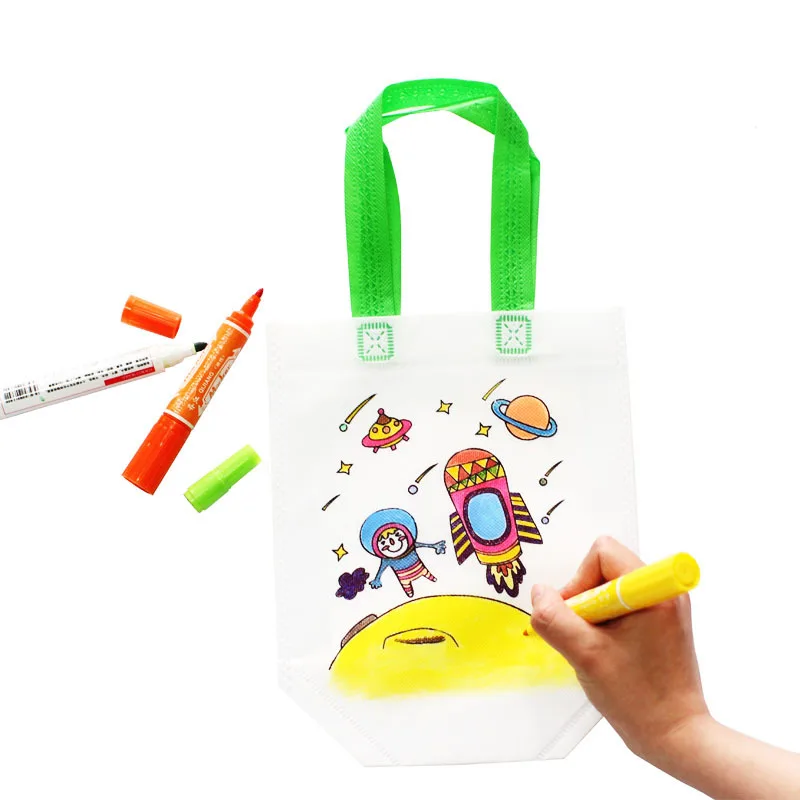 2019 Children's DIY Environmental Graffiti Bag Storage Package Children Kindergarten Handmade Coloring Painting Christmas Toys